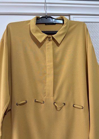 Sarı Düğmeli Uzun Kollu Salaş Tunik - Görsel 3