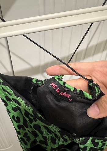 Yeşil Desenli Uzun İp Askılı Mini Elbise - Görsel 2