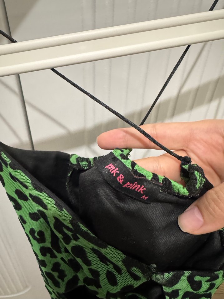 Yeşil Desenli Uzun İp Askılı Mini Elbise - Görsel 2