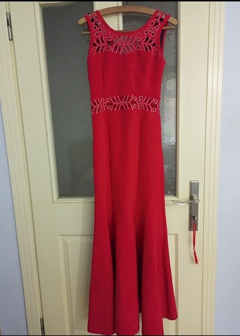 Kırmızı Uzun Elbise ve Ceket Takım - Görsel 2