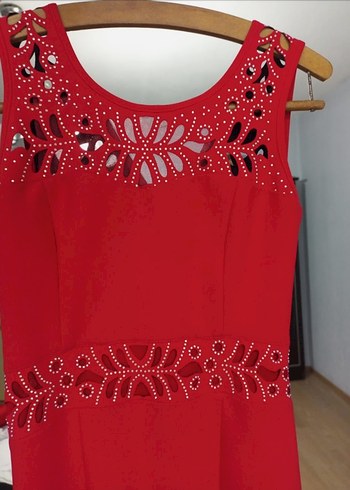 Kırmızı Uzun Elbise ve Ceket Takım - Görsel 4