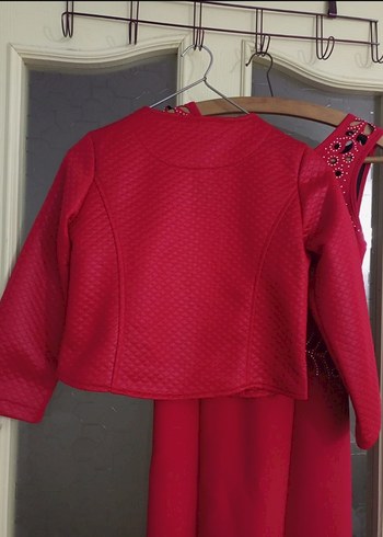 Kırmızı Uzun Elbise ve Ceket Takım - Görsel 6