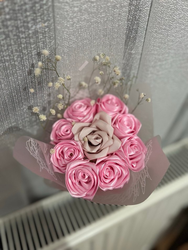 Kurdeleden Pembe Gül Buketi - Görsel 4