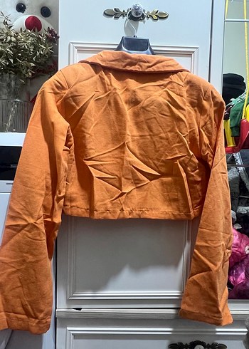 Kadın Turuncu Keten Düğmeli Ceket - Görsel 2