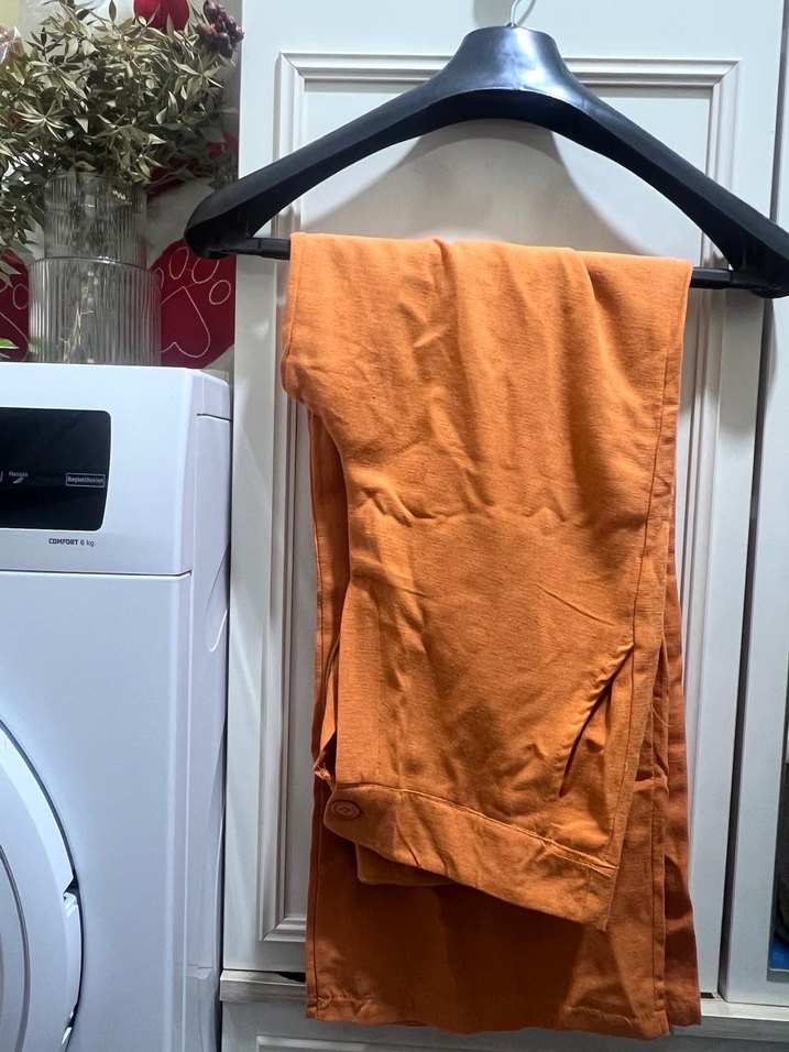 Kadın Turuncu Keten Düğmeli Ceket - Görsel 3