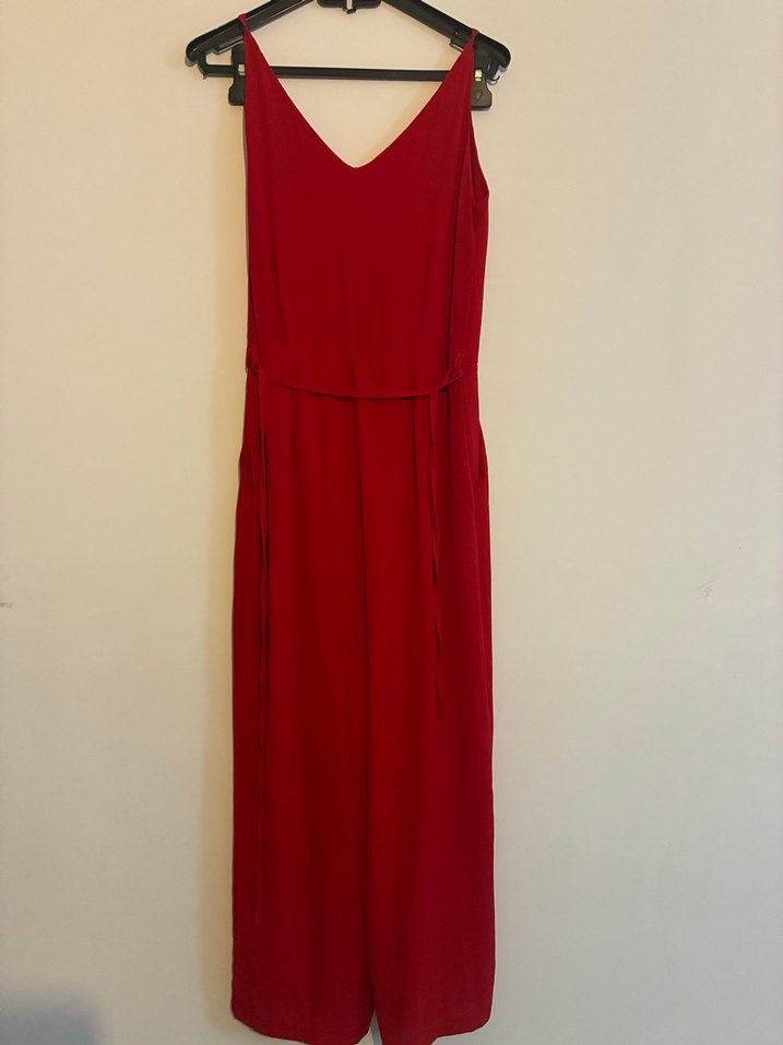 Kadın Kırmızı V Yaka Uzun Tulum - Görsel 2