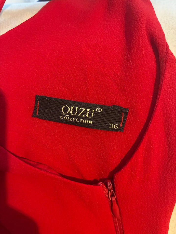 Kadın Kırmızı V Yaka Uzun Tulum - Görsel 3