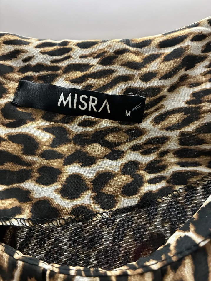 Kahverengi Leopar Desenli Tül Kollu Bluz - Görsel 3