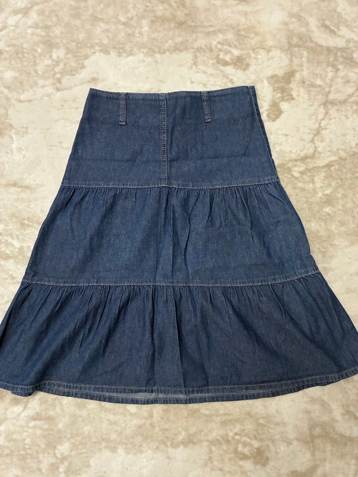 Kadın Lacivert Volanlı Midi Denim Etek - Görsel 2