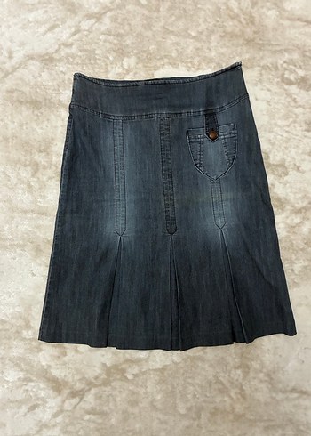 Navy Renkli Kadın Midi Kot Etek - Görsel 2