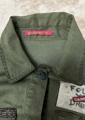 Düğmeli Haki Desenli Kısa Kadın Ceket - Görsel 3