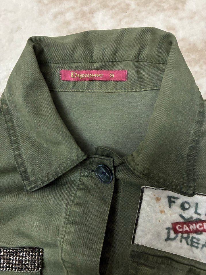 Düğmeli Haki Desenli Kısa Kadın Ceket - Görsel 3