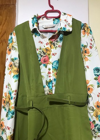 Yeşil  Kemerli Uzun Bohem Elbise - Görsel 2