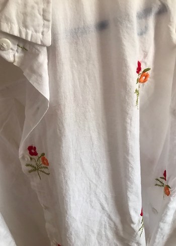 Nakışlı Beyaz Keten Gömlek - Görsel 2