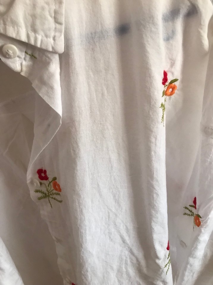 Nakışlı Beyaz Keten Gömlek - Görsel 2