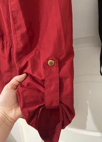 Bordo Kadın Midi Boy Düğmeli Yağmurluk - Görsel 3