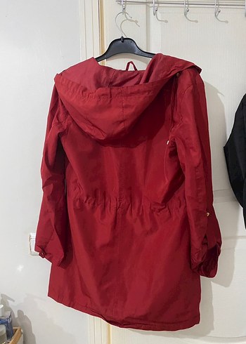 Bordo Kadın Midi Boy Düğmeli Yağmurluk - Görsel 2