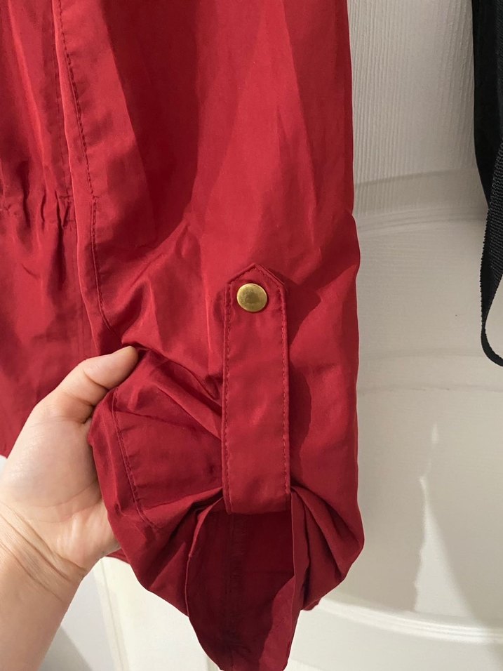 Bordo Kadın Midi Boy Düğmeli Yağmurluk - Görsel 3