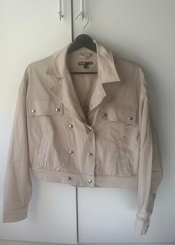 Bej Düğmeli Kadın Mavi jeans Ceket