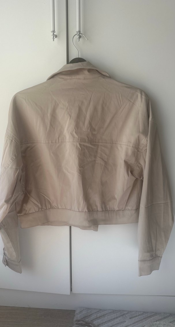 Bej Düğmeli Kadın Mavi jeans Ceket - Görsel 3