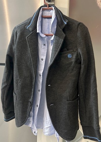 Nebbati Marka Düğmeli Mavi Uzun Kollu Gömlek ve blazer ceket - Görsel 5