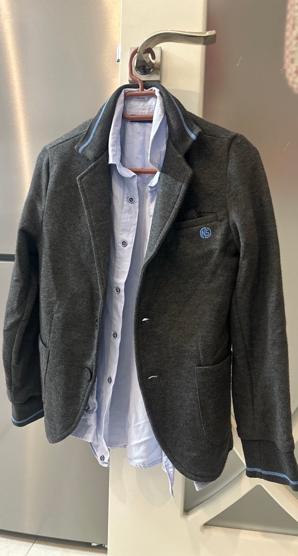 Nebbati Marka Düğmeli Mavi Uzun Kollu Gömlek ve blazer ceket - Görsel 5