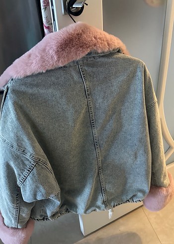 Pembe Kürklü Gri Denim Ceket - Görsel 3