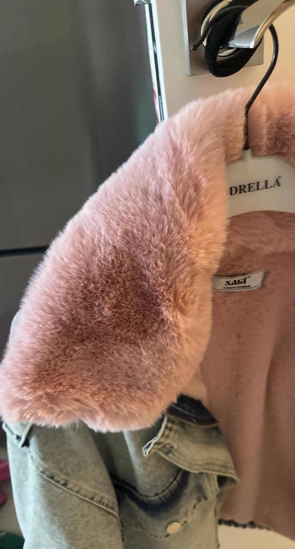 Pembe Kürklü Gri Denim Ceket - Görsel 2