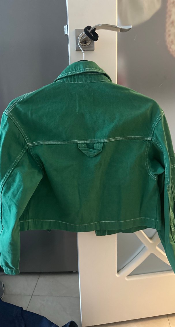 Kadın Yeşil Düğmeli Denim Ceket bershka - Görsel 3