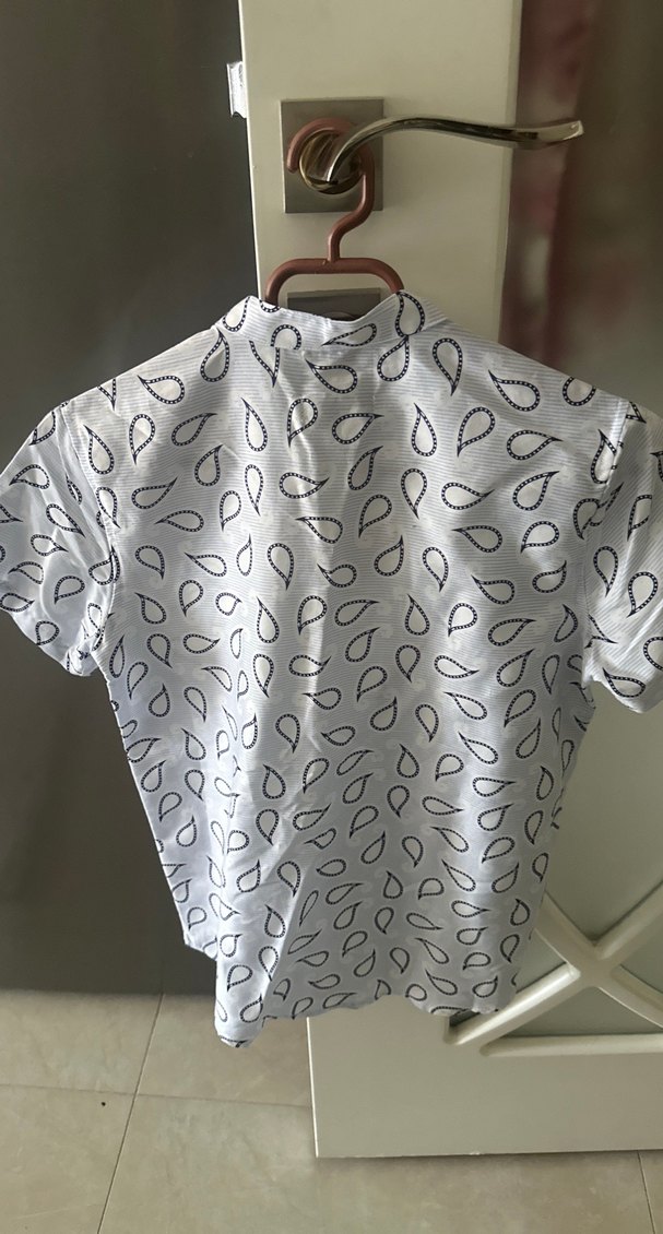 Beyaz Gri Desenli Erkek Kısa Kollu Pamuklu Gömlek - Görsel 3