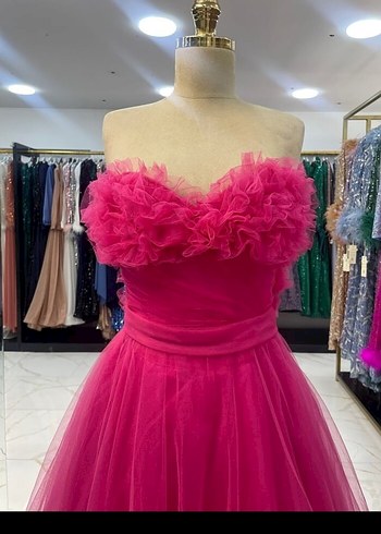 Pembe Straplez Uzun Abiye Elbise - Görsel 4