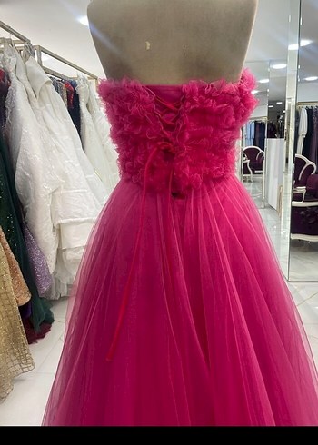 Pembe Straplez Uzun Abiye Elbise - Görsel 3