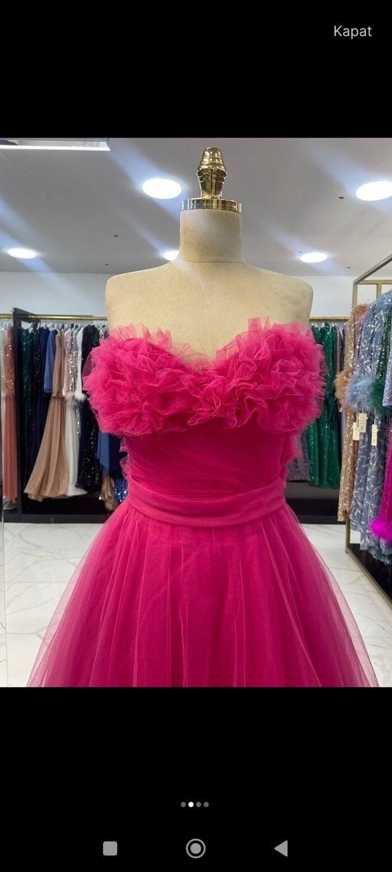 Pembe Straplez Uzun Abiye Elbise - Görsel 4