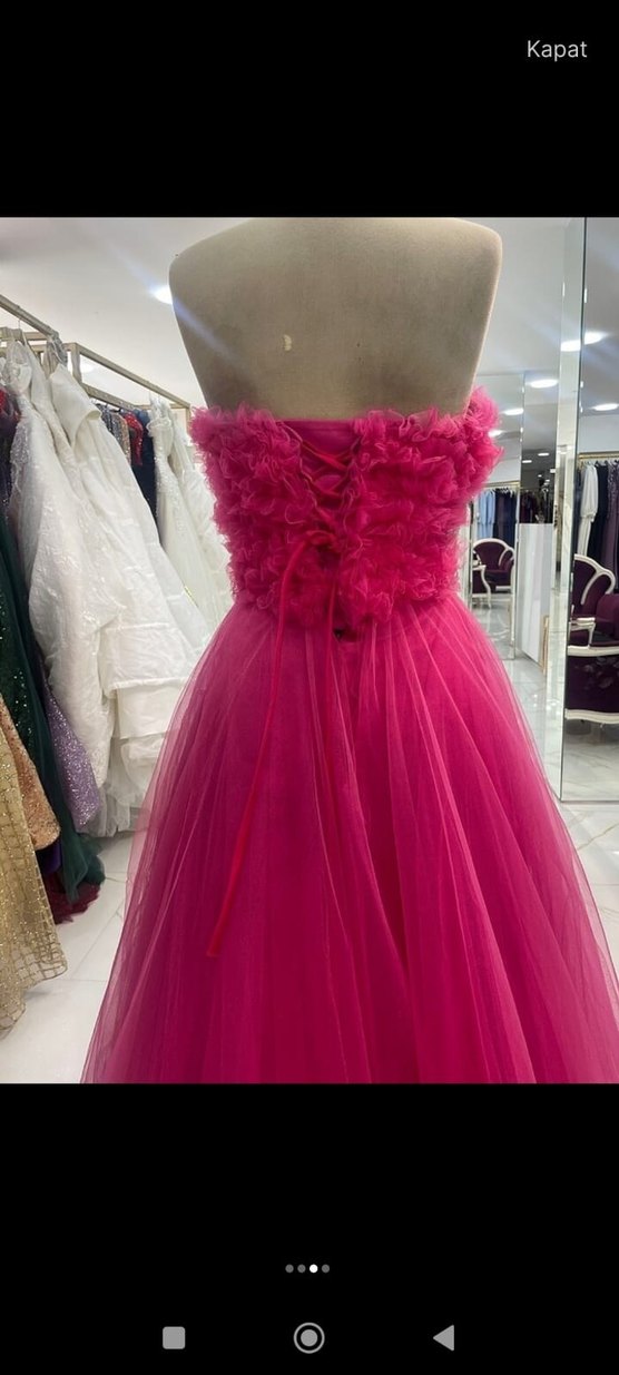 Pembe Straplez Uzun Abiye Elbise - Görsel 3