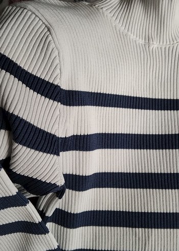 Çizgili Boğazlı Triko Kadın Kazak - Görsel 2