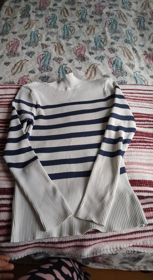 Çizgili Boğazlı Triko Kadın Kazak - Görsel 3