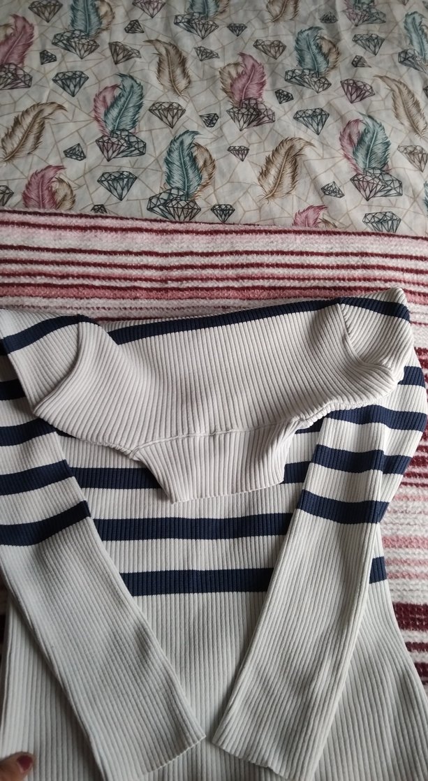 Çizgili Boğazlı Triko Kadın Kazak - Görsel 4