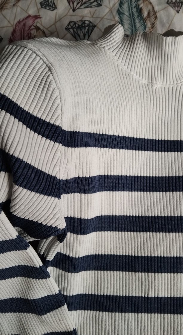 Çizgili Boğazlı Triko Kadın Kazak - Görsel 2