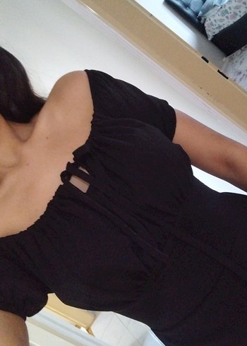 Siyah Uzun Drapeli hafif yırtmaçlı Kadın Elbise - Görsel 2