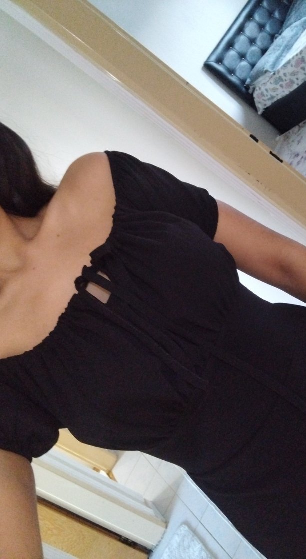 Siyah Uzun Drapeli hafif yırtmaçlı Kadın Elbise - Görsel 2