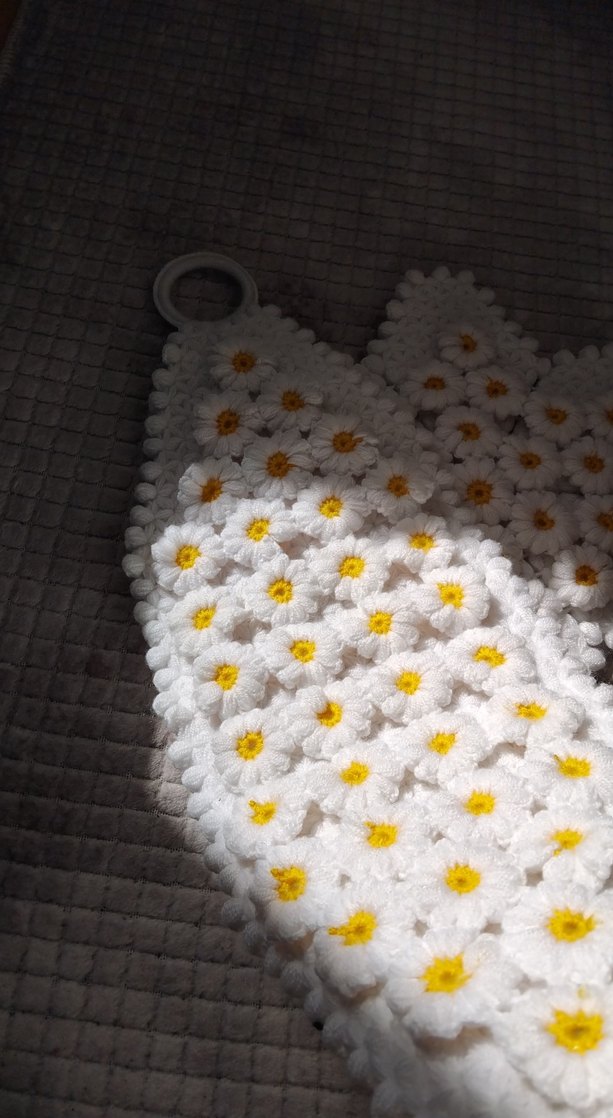 Beyaz Papatya Desenli El Yapımı Örtü - Görsel 3