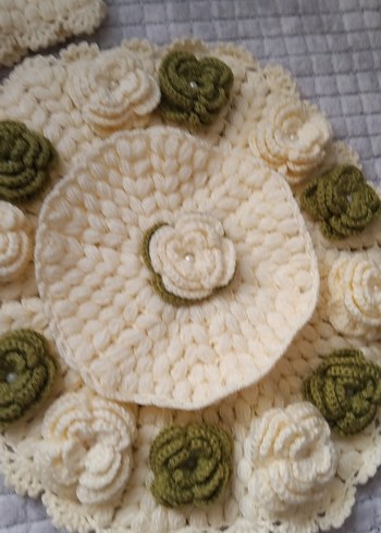 El Örgüsü Krem Rengi Çiçekli lif 2 li - Görsel 3