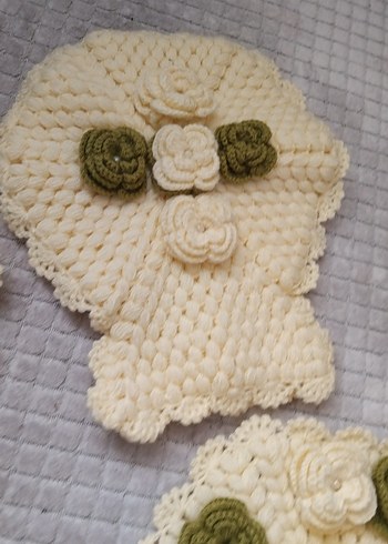 El Örgüsü Krem Rengi Çiçekli lif 2 li - Görsel 4