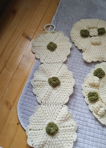 El Örgüsü Krem Rengi Çiçekli lif 2 li - Görsel 2