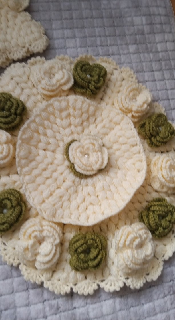 El Örgüsü Krem Rengi Çiçekli lif 2 li - Görsel 3