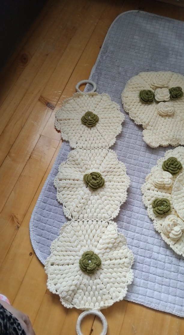 El Örgüsü Krem Rengi Çiçekli lif 2 li - Görsel 2