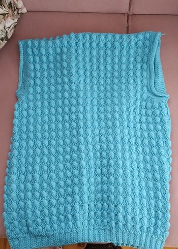 Mavi Örgü Kadın Kolsuz Yelek - Görsel 3
