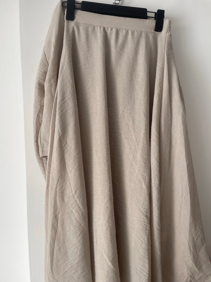 Bej Keten Kadın Bluz Bağcıklı - Görsel 3