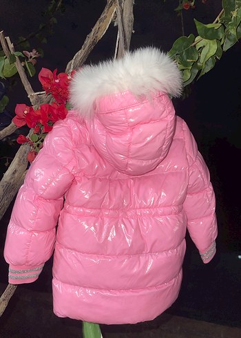 Kürklü Kapüşonlu Pembe Kız Mont - Görsel 2