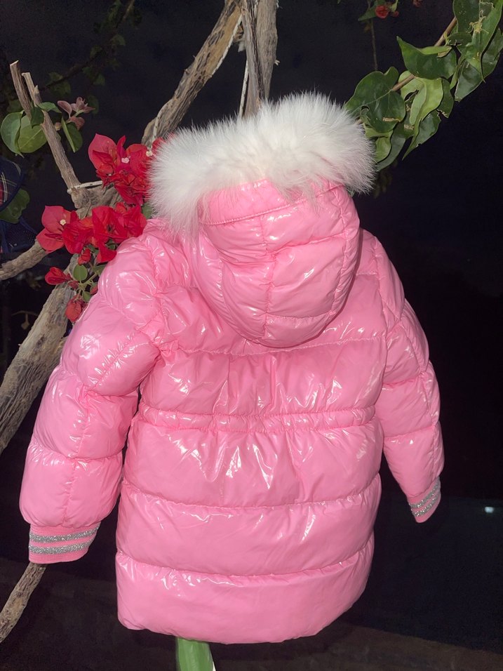 Kürklü Kapüşonlu Pembe Kız Mont - Görsel 2